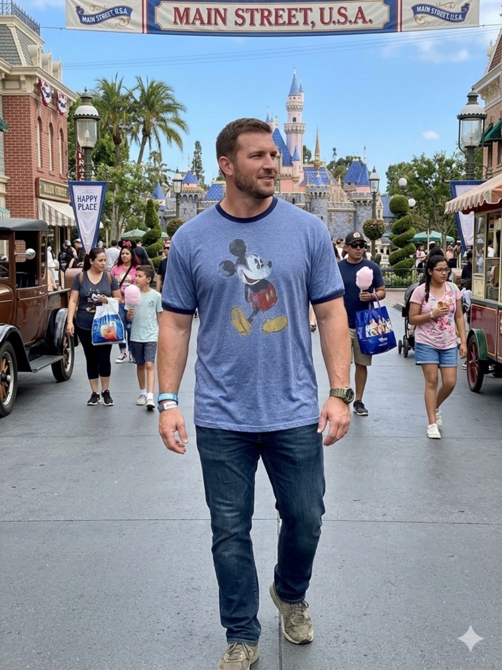 Disneyland Walt Disney World Mickey Mouse Graphic Tee XXL Blue Ringer Shirt